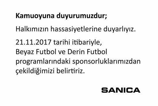Sponsor firma Sanica, Beyaz Futbol ve Derin Futbolu bıraktı