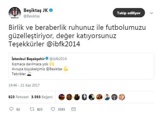 Başakşehirden Beşiktaş paylaşımı