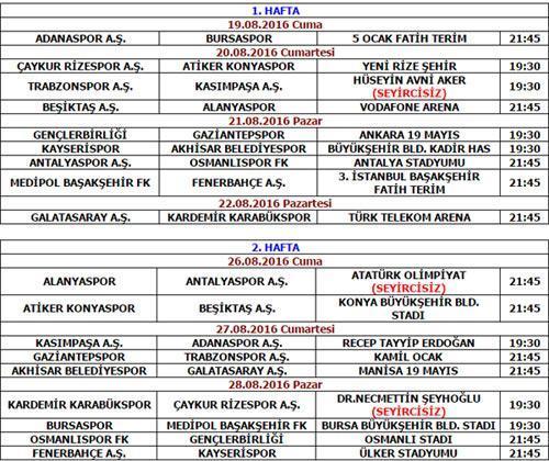 2016-2017 Turgay Şeren Sezonunun ilk 2 hafta fikstürü açıklandı