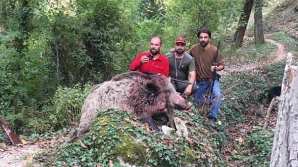 350 kiloluk domuzu vurup, fotoğraf çektirdiler
