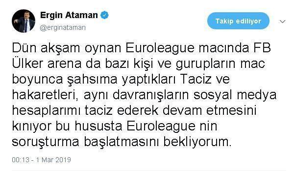 Ergin Atamandan Euroleaguee Fenerbahçe çağrısı