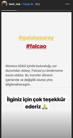 Galatasarayın ilgilendiği Falcao için Monacodan açıklama