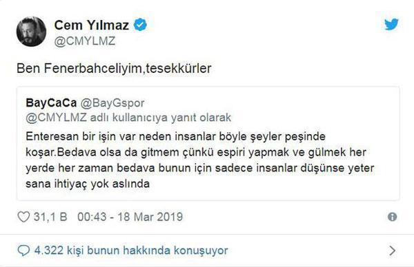 Cem Yılmazdan eleştiriye Fenerbahçeli yanıt