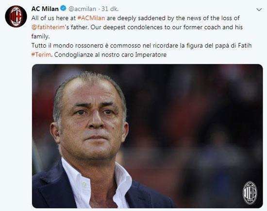 Milan Kulübünden Fatih Terime taziye mesajı