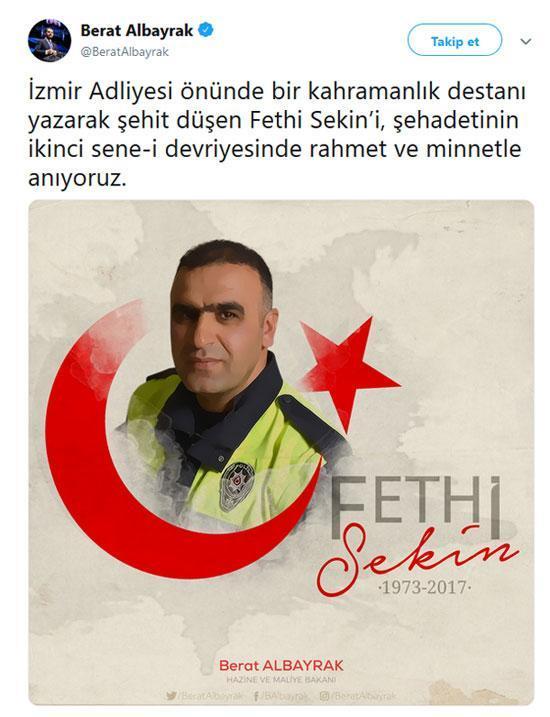 Bakan Albayraktan şehit Fethi Sekin için anma mesajı