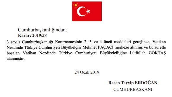 Resmen açıklandı Vatikan Büyükelçiliğine atama