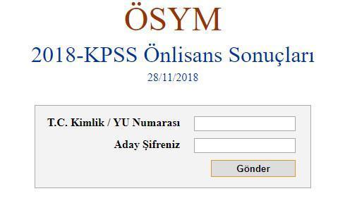 ÖSYM KPSS sonuçları sorgulama sayfası KPSS önlisans sonuçları