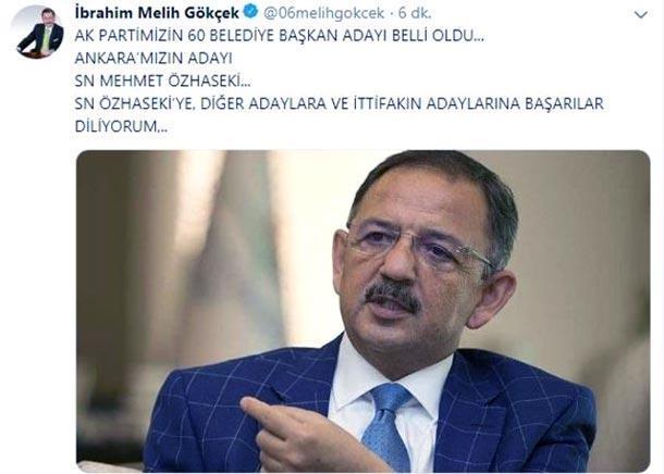 AK Parti Ankara adayını açıkladıktan sonra Gökçekten flaş paylaşım