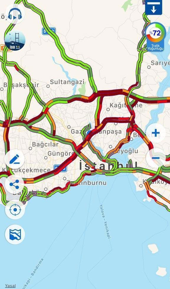 İstanbul trafikte son durum Yoğunluk yüzde 70