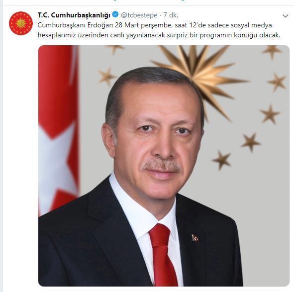 Cumhurbaşkanı Erdoğandan sosyal medyada sürpriz program