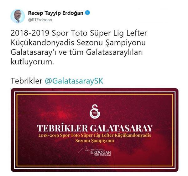 Cumhurbaşkanı Erdoğan, Galatasarayın şampiyonluğunu kutladı