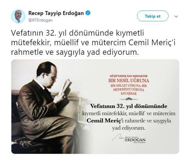 Cumhurbaşkanı Erdoğandan Cemil Meriç paylaşımı