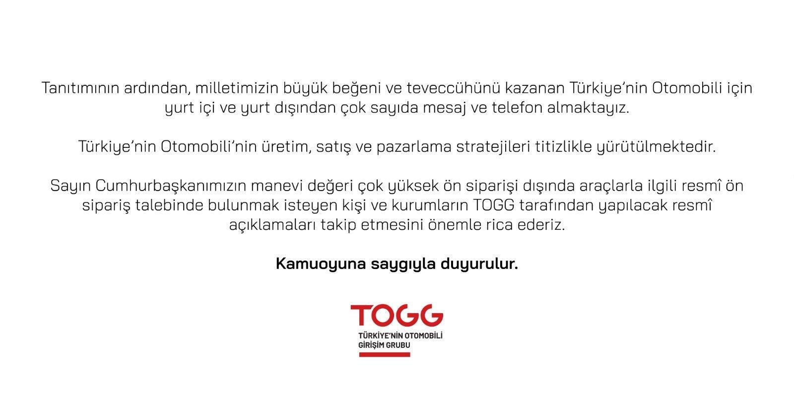 Son dakika... Yerli otomobil için flaş ön sipariş açıklaması