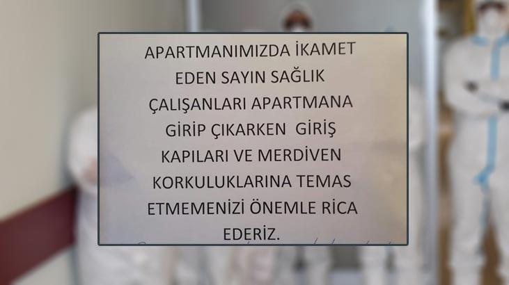 Sağlik çalişaninin oturduğu binada çirkin not! Tepki topladi...