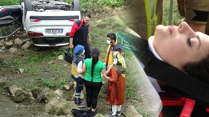 Otomobil dereye uçtu, yabancı uyruklu 2 kadın şoka girdi