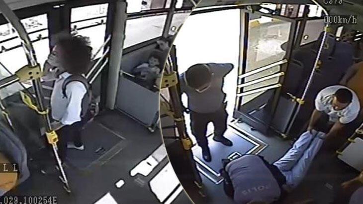 Polisin kalp kirizi geçiren yolcuyu kurtarma çabasi kamerada