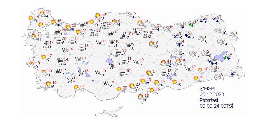 PAZARTESİ (25 ARALIK) HAVA NASIL OLACAK