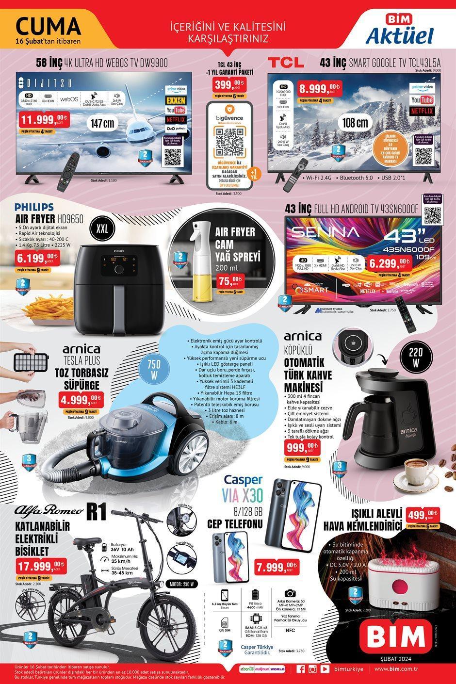 RAFLARDA SATIŞA ÇIKTI 💥 BİM 16 Şubat Cuma aktüel kataloğunda bu hafta hangi ürünler var TV, Airfryer, Ankastre Set, Çerezlik Seti...