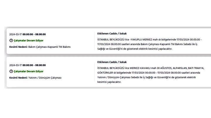 İstanbulda 17 Mart Pazar günü elektrik kesintisi yaşanacak Bu ilçelerde oturanlar dikkat