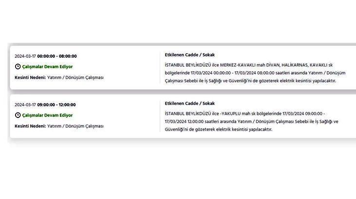 İstanbulda 17 Mart Pazar günü elektrik kesintisi yaşanacak Bu ilçelerde oturanlar dikkat