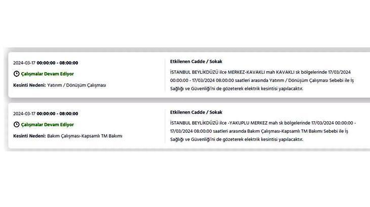 İstanbulda 17 Mart Pazar günü elektrik kesintisi yaşanacak Bu ilçelerde oturanlar dikkat