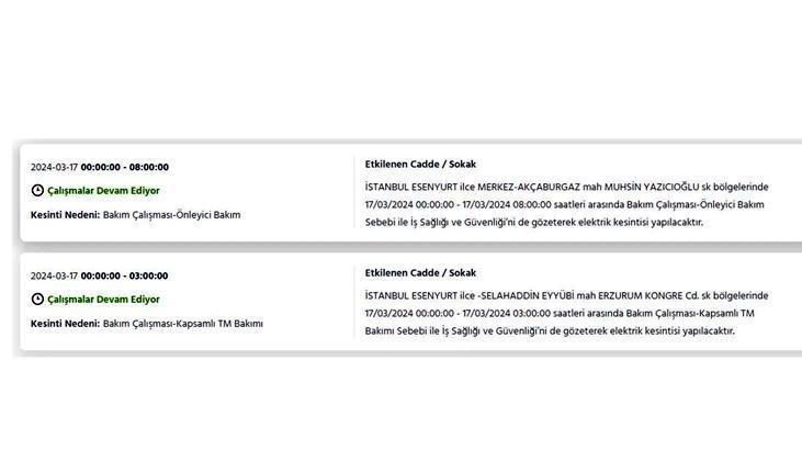 İstanbulda 17 Mart Pazar günü elektrik kesintisi yaşanacak Bu ilçelerde oturanlar dikkat