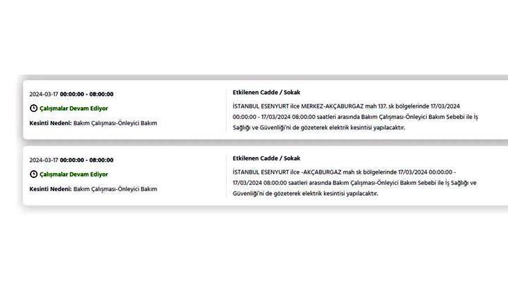 İstanbulda 17 Mart Pazar günü elektrik kesintisi yaşanacak Bu ilçelerde oturanlar dikkat