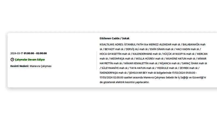 İstanbulda 17 Mart Pazar günü elektrik kesintisi yaşanacak Bu ilçelerde oturanlar dikkat