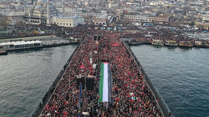 Son dakika... Galata Köprüsü'nde tarihi gün! Yüz binlerce kişi Filistin için toplanıyor