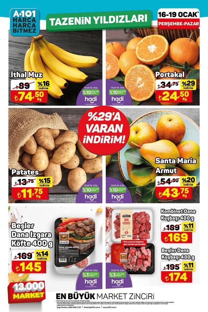 16-19 OCAK İNDİRİMLİ MEYVE-SEBZE VE ET RÜRÜNLERİ
