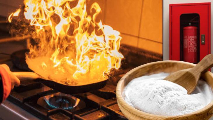 Tencerede alev alan yağ her yere sıçrar Su dökmek hayati hata, çözüm beyaz tozda