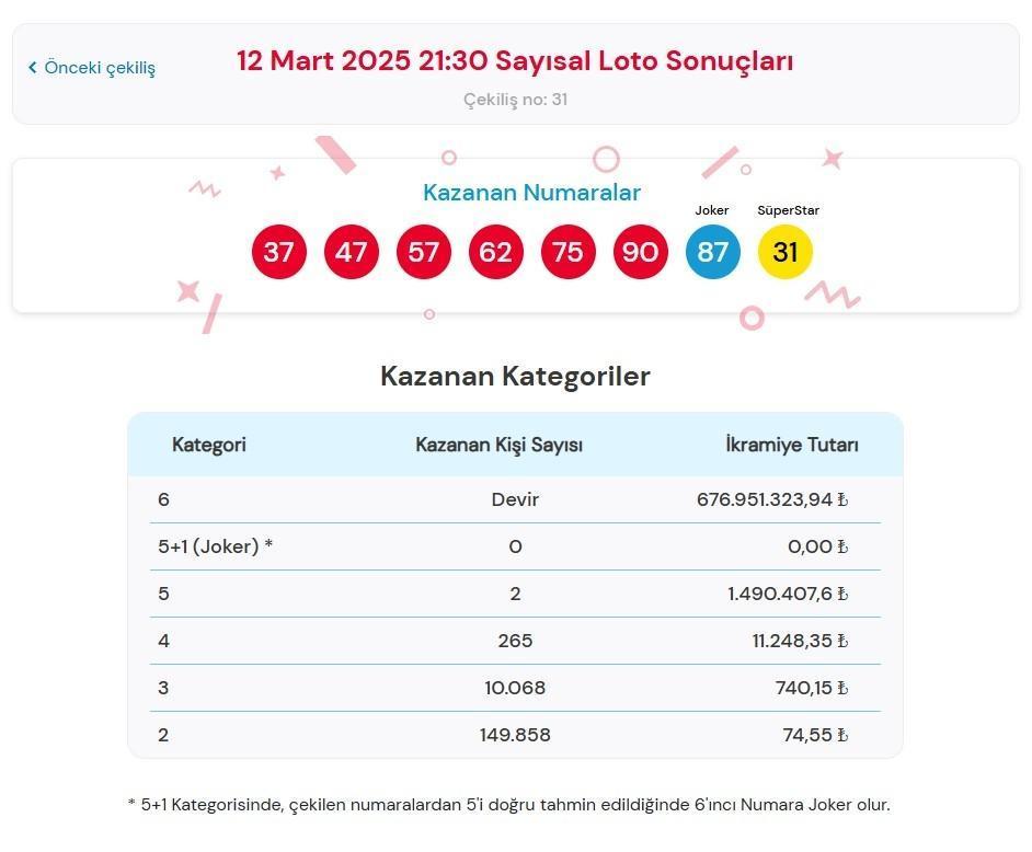 SAYISAL LOTO SORGULAMA EKRANI