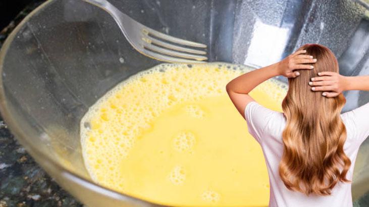 Sönük saçları böyle yeleye döndürecek Çırpılmış yumurtalı güç bombası