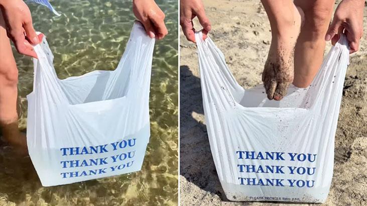 Plajda kum kabusu bitiyor Hiç bulaşmayacak, turistin plastik poşet taktiği