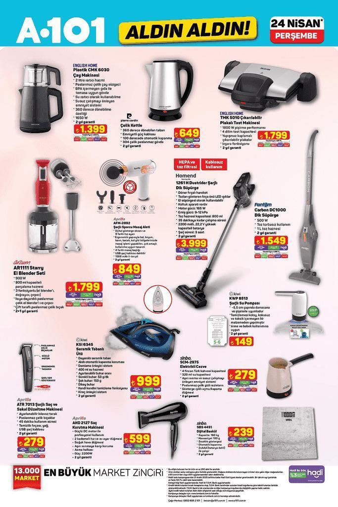 YEPYENİ İNDİRİM FIRSATI A101 katalog bu hafta: 24 Nisan 2025 A101 aktüel indirim kataloğu çıktı Elektrikli Araç, Masaj Aleti, Kettle... A101 aktüel Aldın Aldın kataloğu indirimleri belli oldu!