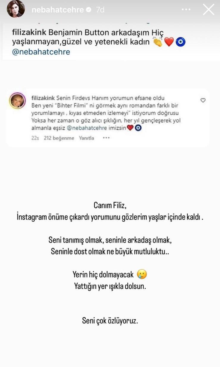 Nebahat Çehre yakın dostu Filiz Akını andı Yerin hiç dolmayacak Nebahat Çehre yakın dostu Filiz Akını andı Yerin hiç dolmayacak