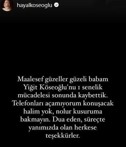 Hayal Köseoğlunun acı günü Babası hayatını kaybetti