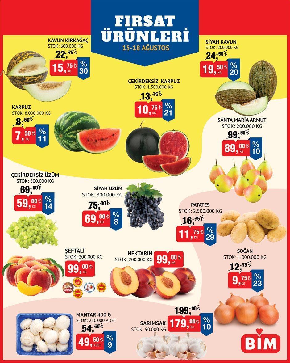15-18 AĞUSTOS MEYVE SEBZE İNDİRİMLERİ