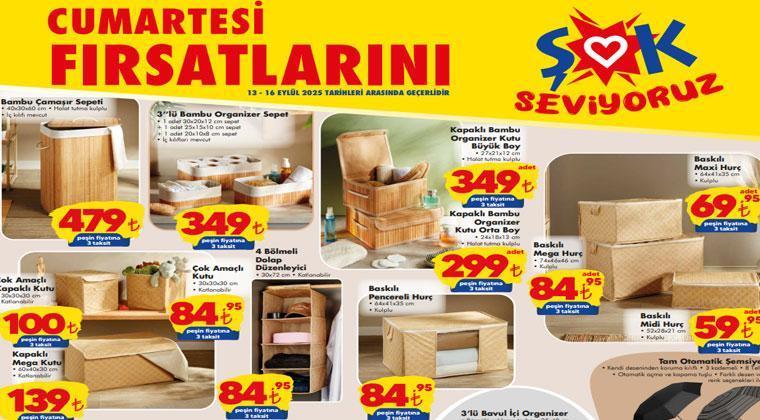 ŞOK 13-16 EYLÜL KATALOĞU 🚩 ŞOKta bugün neler satışta Bambu çamaşır sepeti, hurç, şemsiye ve valiz çeşitleri...