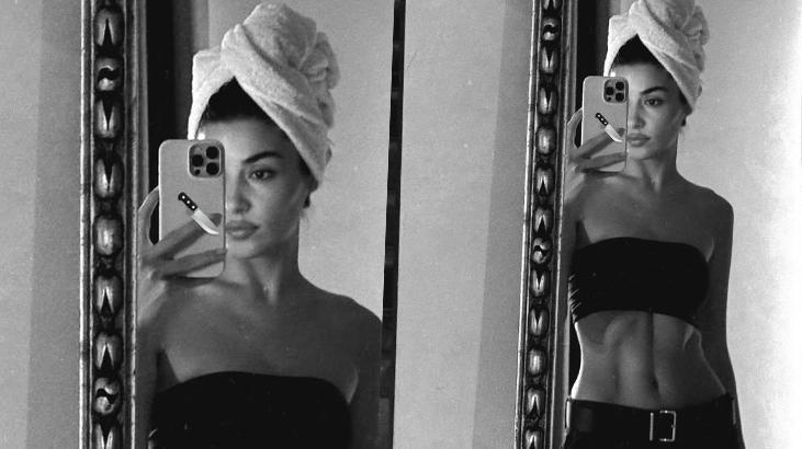 Hande Erçelden ayna pozu Karın kasları dikkat çekti