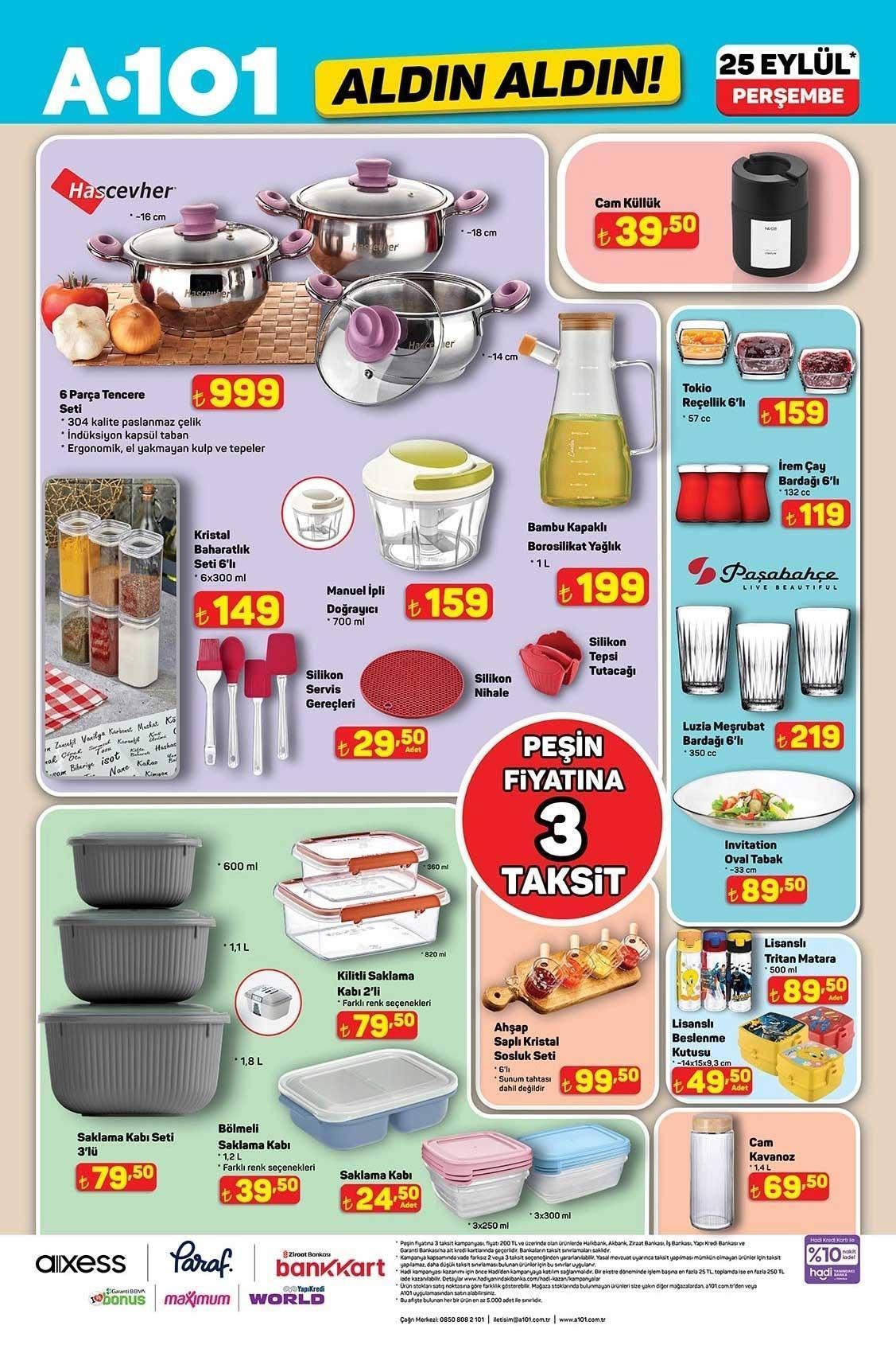 25 EYLÜL A101 ALDIN ALDIN AKTÜEL KATALOĞU
