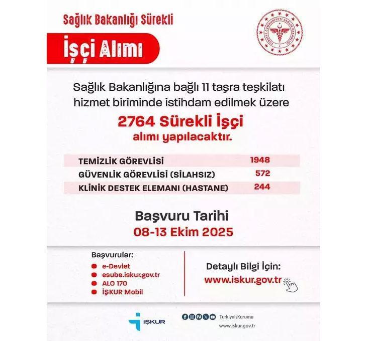 SAĞLIK BAKANLIĞI İŞÇİ ALIMI İŞKUR BAŞVURU TARİHLERİ SAĞLIK BAKANLIĞI İŞÇİ ALIMI İŞKUR BAŞVURU TARİHLERİ