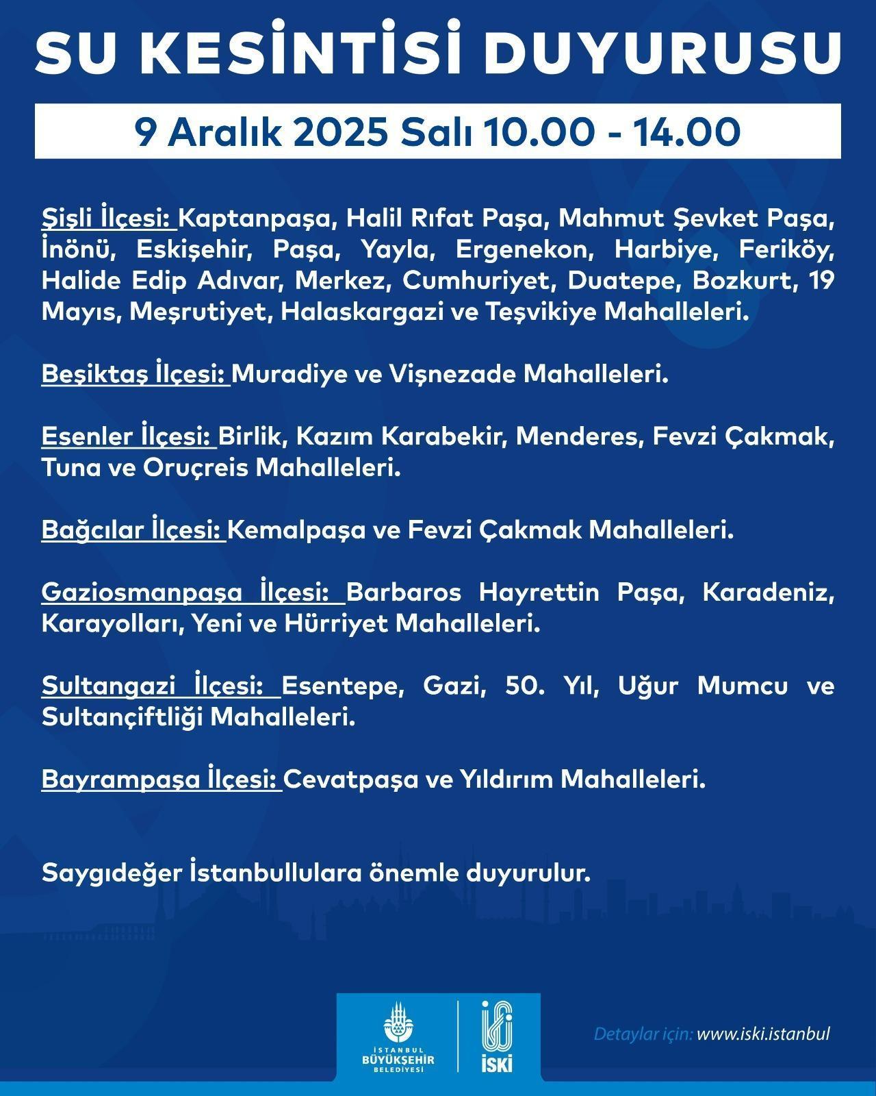 SULAR NE ZAMAN GELECEK İSKİ 9 ARALIK SU KESİNTİSİ İstanbulda sular ne zaman gelecek 10 ilçede 4 saatlik su kesintisi...