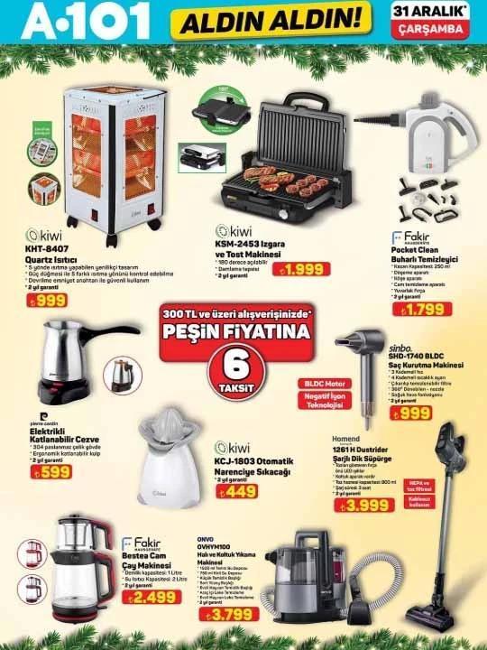 A101’den Yılbaşı Sürprizi 31 Aralık 2025 Aldın Aldın Aktüel Ürünler Listesi Belli Oldu A101 Aldın Aldın aktüel kataloğu bu hafta neler getiriyor A101 indirim broşürü ile 3lü beyaz cam ankastre seti, şarjlı süpürge...