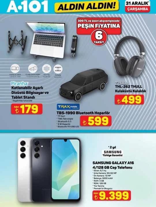 A101’den Yılbaşı Sürprizi 31 Aralık 2025 Aldın Aldın Aktüel Ürünler Listesi Belli Oldu A101 Aldın Aldın aktüel kataloğu bu hafta neler getiriyor A101 indirim broşürü ile 3lü beyaz cam ankastre seti, şarjlı süpürge...