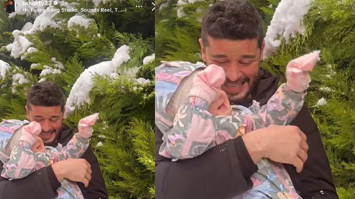 Berk Oktay ve kızı Mira Milenanın kar sevinci