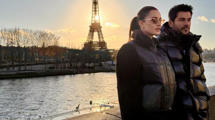 Pariste aşk tazelediler Burak Özçivit ve Fahriye Evcenden romantik kare
