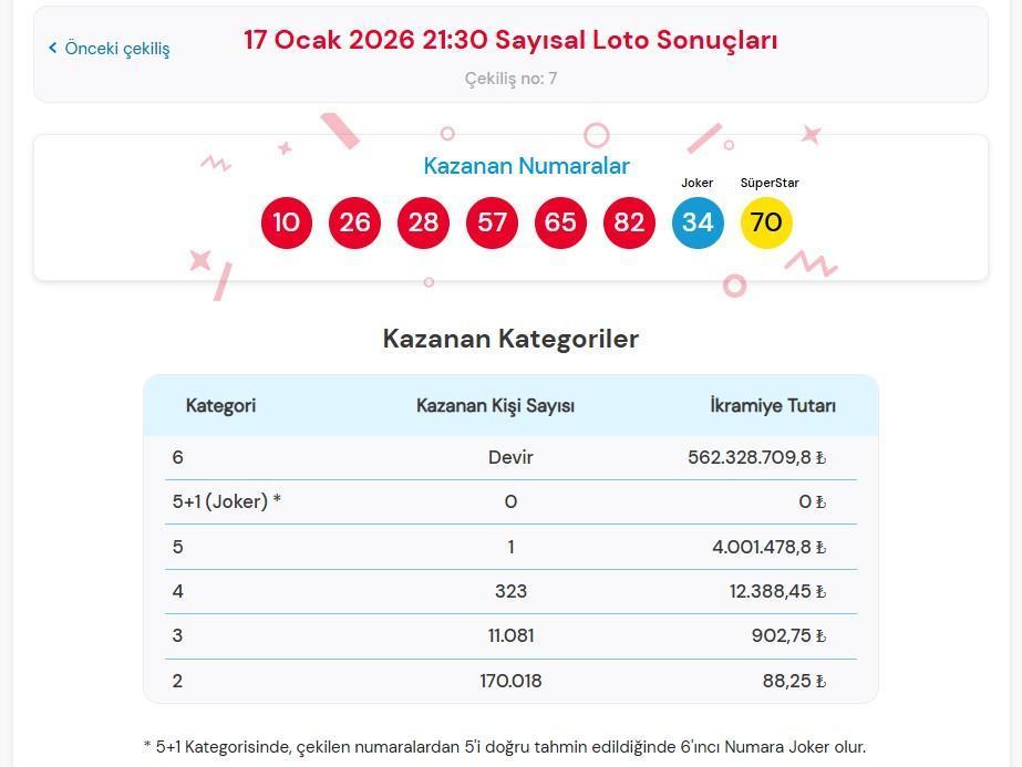 SAYISAL LOTO SORGULAMA EKRANI