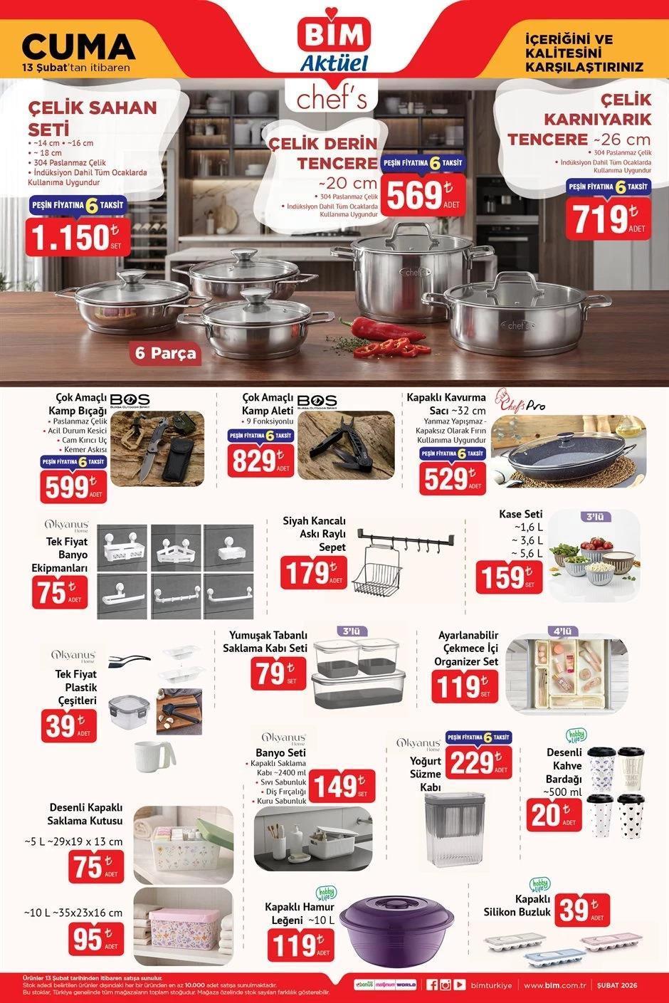 YENİ BİM Aktüel 10-13 Şubat 2026 Kataloğu: Bime hangi ürünler gelecek18 Parça Yemek Takımı, Kalp Şekilli Döküm Tencere, Çelik Sahan Seti...