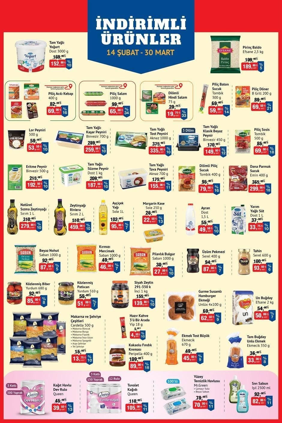 14 ŞUBAT-30 MART BİM İNDİRİMLİ ÜRÜNLER LİSTESİ